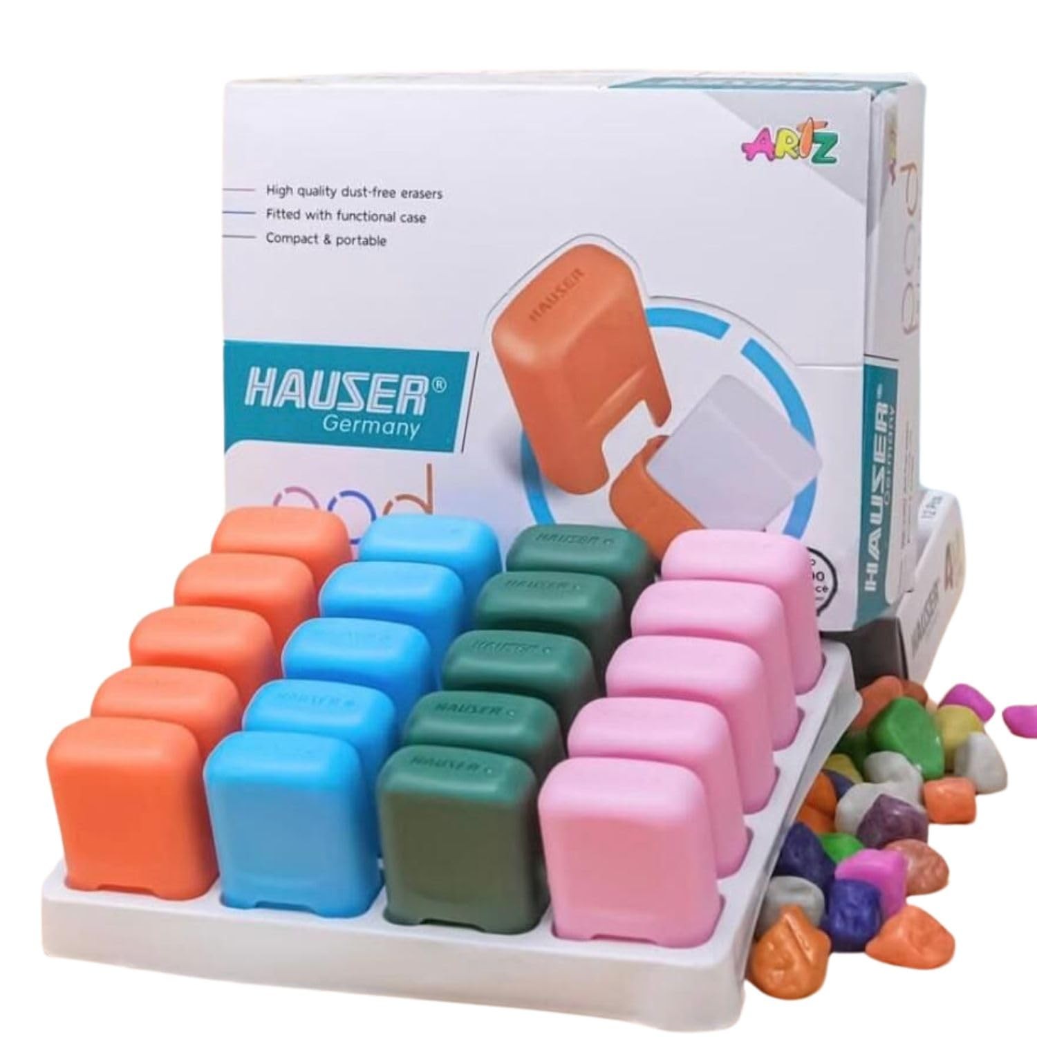 Hauser Pod Erasers – Pack of 10 Soft & Non-Dust Erasers | Smooth Clean Erasing for School, College & Office | Ideal for Pencils | Student Stationery Essentials