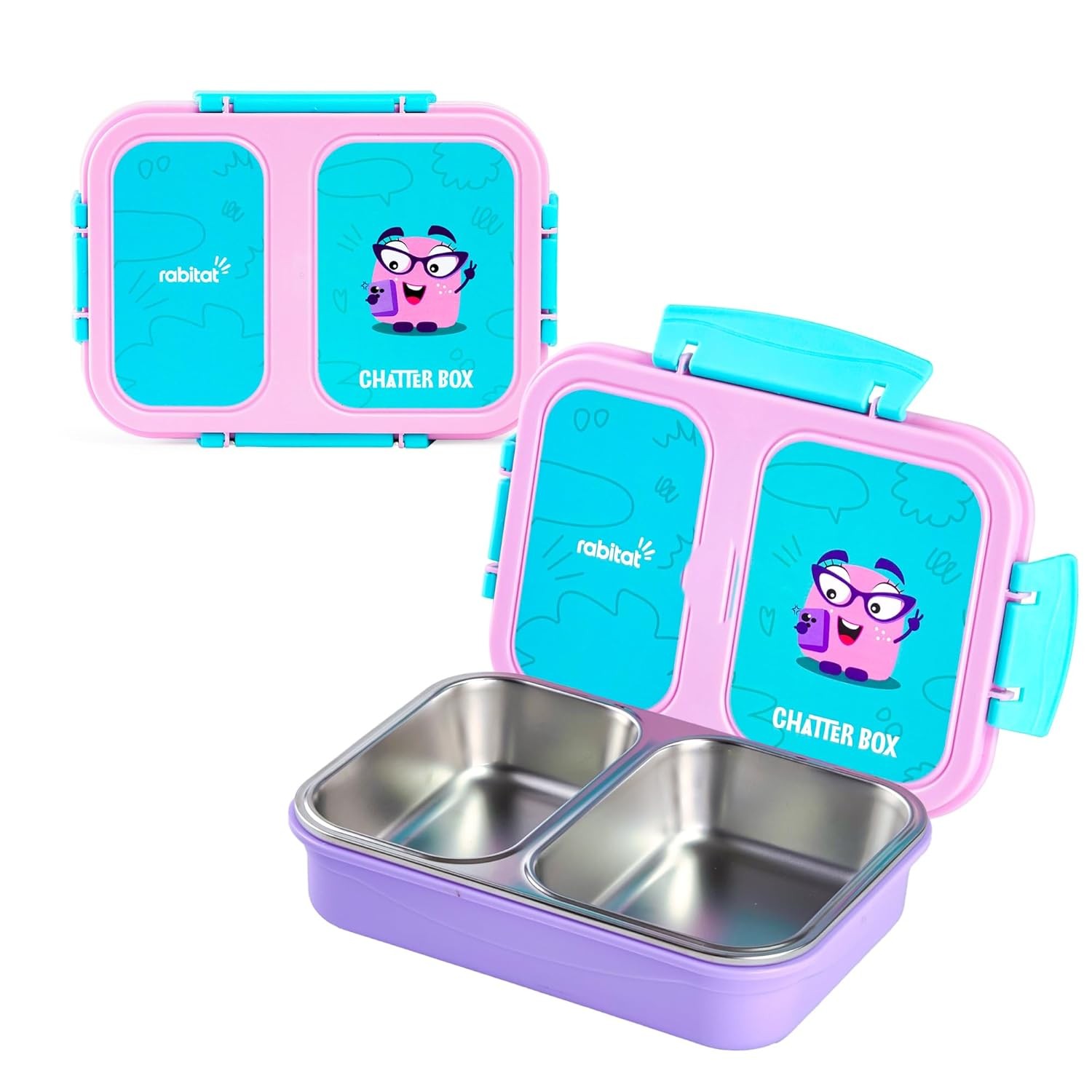 rabitat Yumzee Stainless Steel Bento Lunch Box 750ml- 2 Years Brand Warranty | Tiffin Box for Kids | Lunch Box for Kids | Steel Tiffin Box for School | Chatter Box