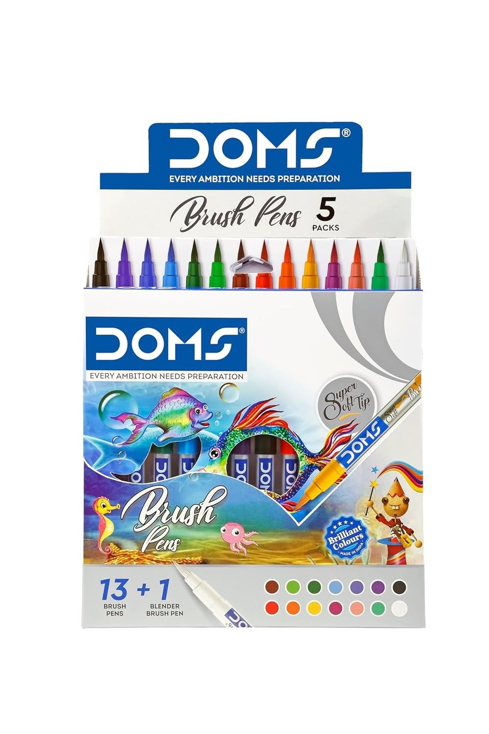 DOMS 14 Shades Brush Pen Box Pack | Super Soft Tip With Brilliant Colors | Water Based Ink Which Gives Water Color Effect | Pack Of 1, Multicolor