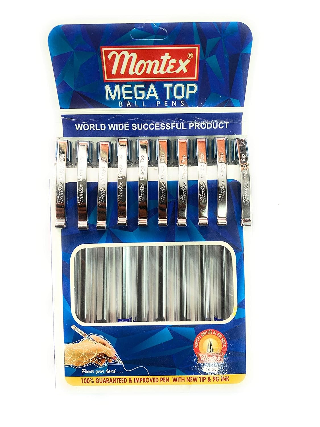 Montex Mega Top Ball Pen-Blue,Pack of 10