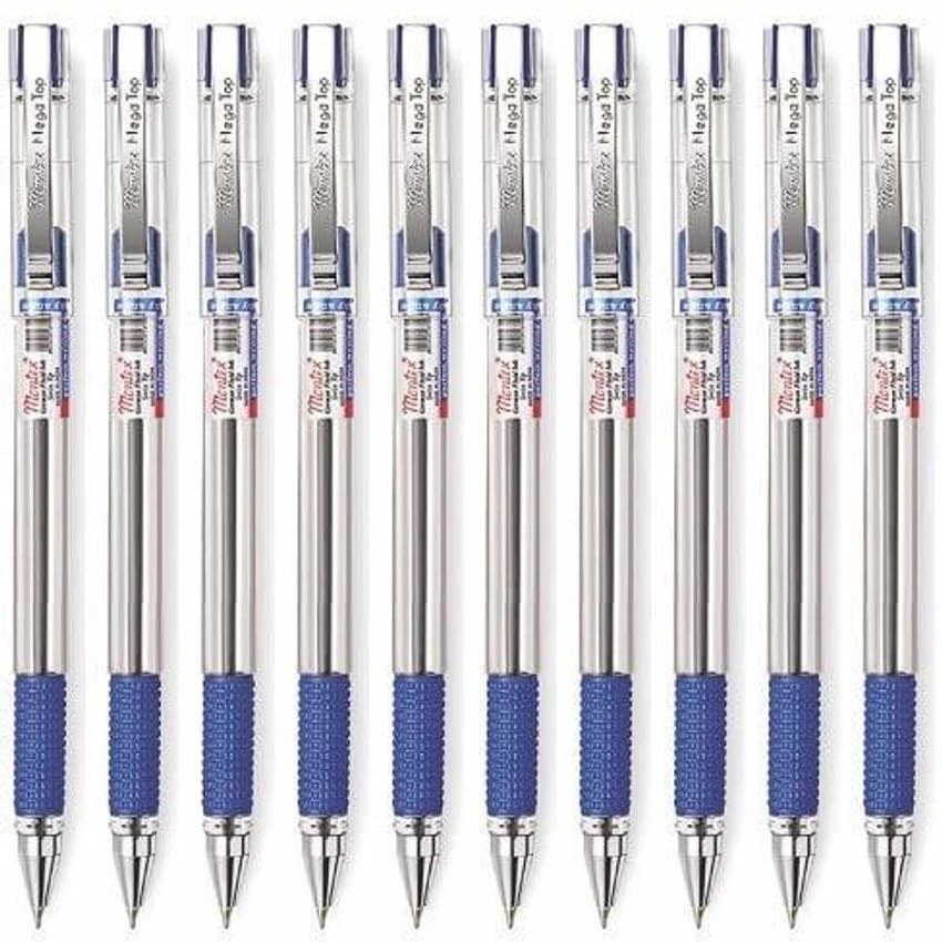 Montex Mega Top Ball Pen – Blue Ink | Pack of 5 | 0.7mm Fine Tip | Acupressure Grip | Stainless Steel Clip | German Fluid Ink | Smooth & Quick-Dry Writing
