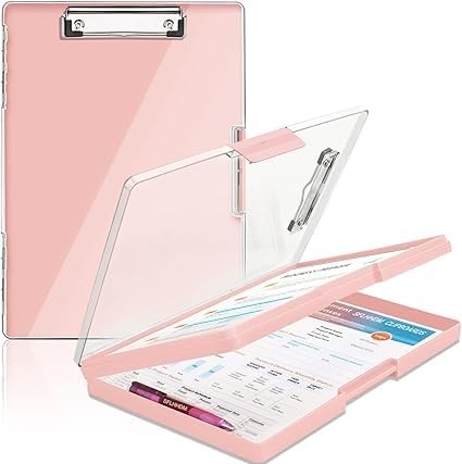 MeRaYo Writing Pad for Exam Pad for Kids Exam Board for Students Study Pad Clip Pad with Storage Case Clipboard Writing Pad Transparent Exam Pad for Girls and Boys School Supplies (Pink Color)