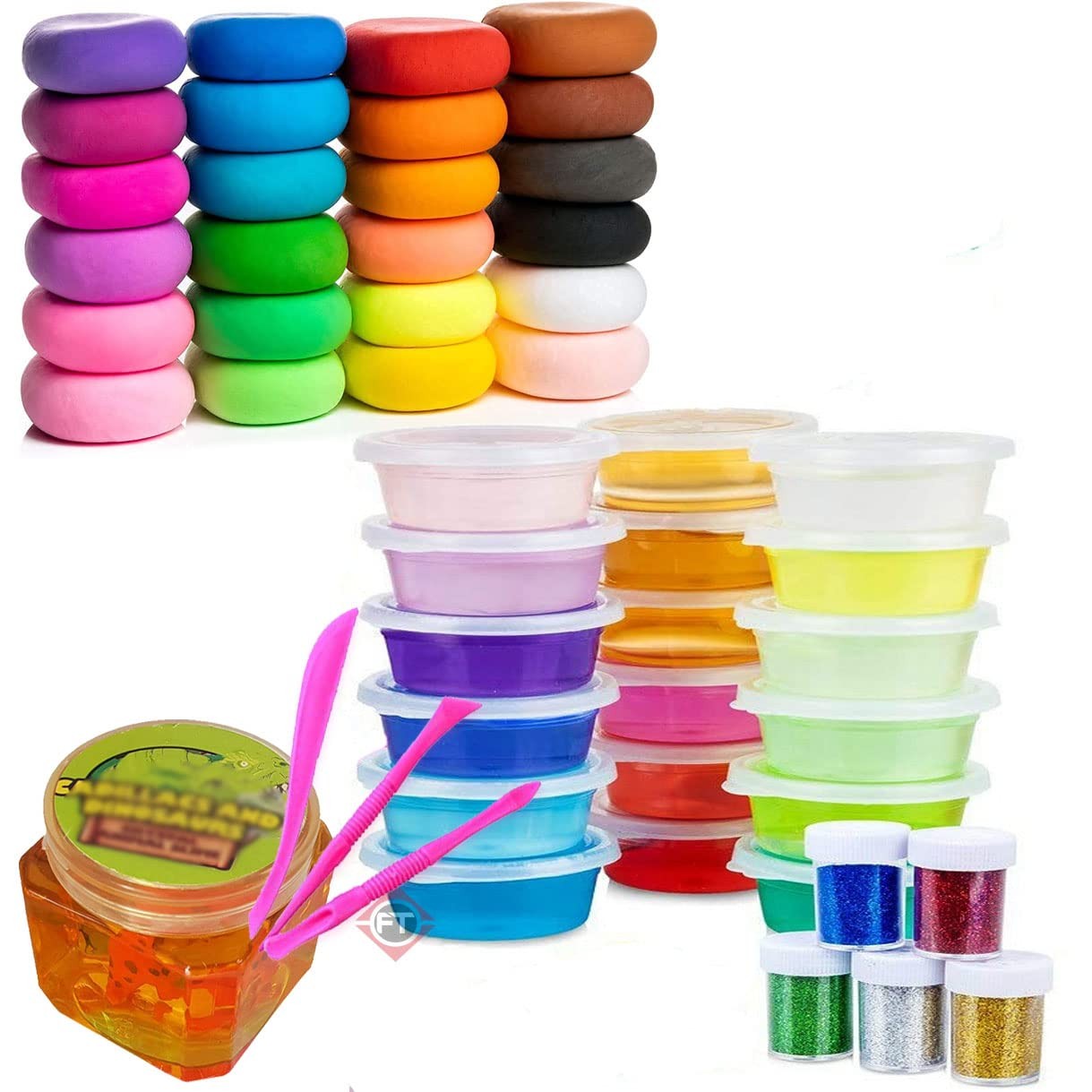 Firstly Traders (Pack of 12 Slime) Multicolor Non Scented DIY Magic Toy Slimy Slime+12 Clay+1 Toy Slime Gel Jelly Putty Set kit Toys for Boys Girls Kids Slime|Glitter+ Tools Free