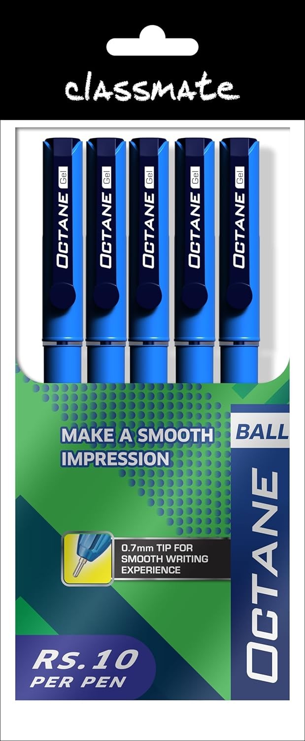 Classmate Octane- Blue Ball Pens (pack Of 5) | Smooth & Fast Writing Ball Pens | Comfortable To Hold & Write| School & Office Stationery| Work From Home Essentials