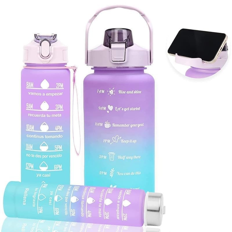 ANTICMART Tritan,Plastic Motivational Water Bottle Combo Set (2L,900ML,300ML)|Water Bottles with Time Marker,Straw & Sipper|Reusable Leakproof Bottles for Adults (Multicolor- 3 Combo,Pack1)