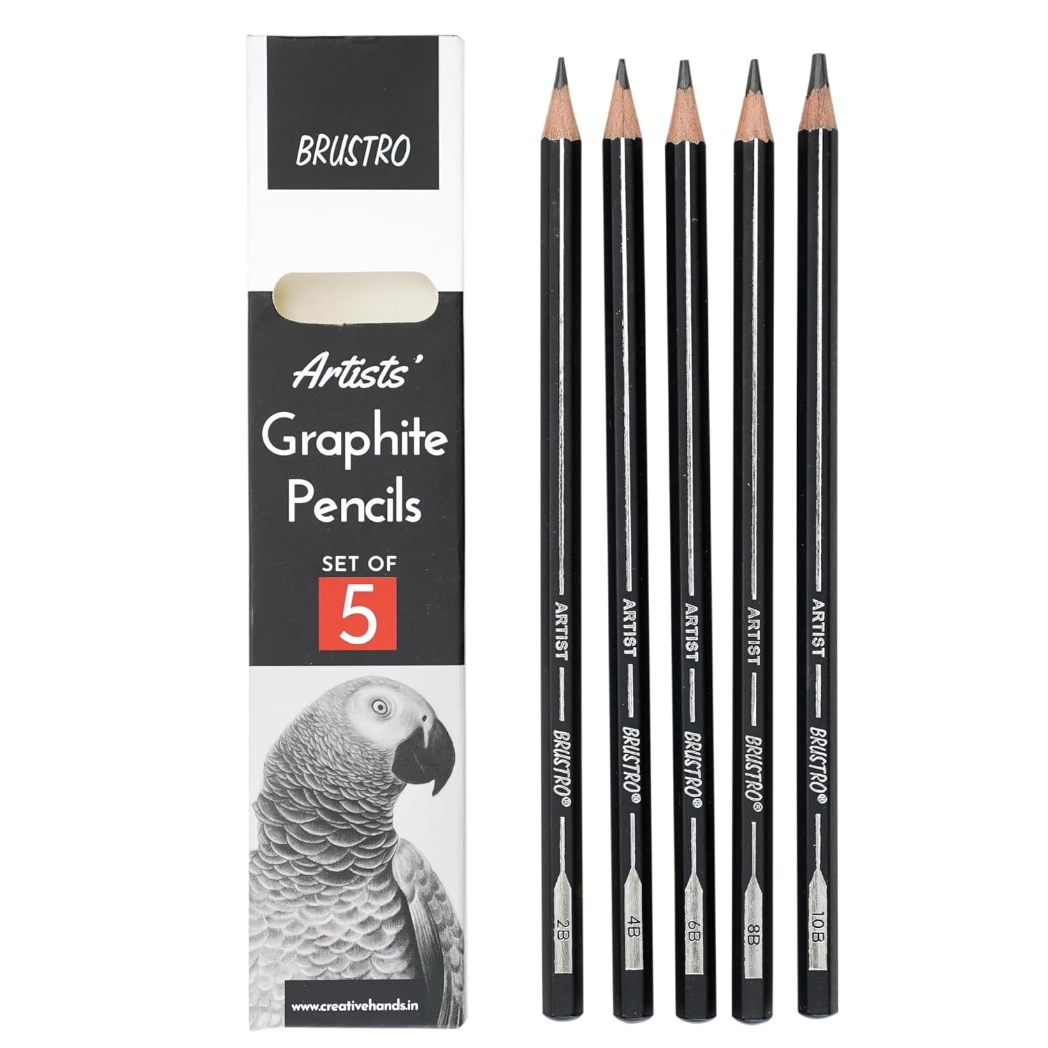 BRUSTRO Artist's Graphite Pencil set | Set of 5 (2B, 4B, 6B, 8B, 10B) | Pre Sharpened, Lightweight, Break-resistant, Ideal for Students and Adults, Students, Professional Drawing,Sketching,Mandala Art