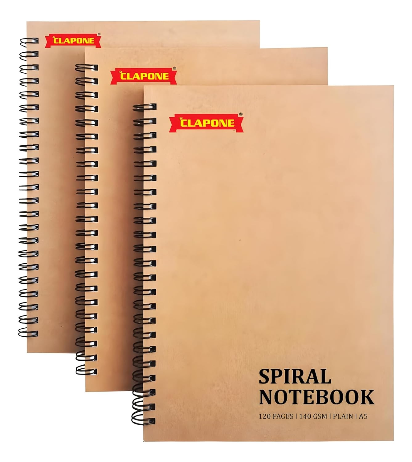 CLAPONE 3 Pieces A5 Spiral Notebook with Natural White 120 Plain Page 140 GSM Heavy Duty Paper for School, College, Office, Home Travel Writing Notebook, Journal, Sketchbook & Notepad Brown