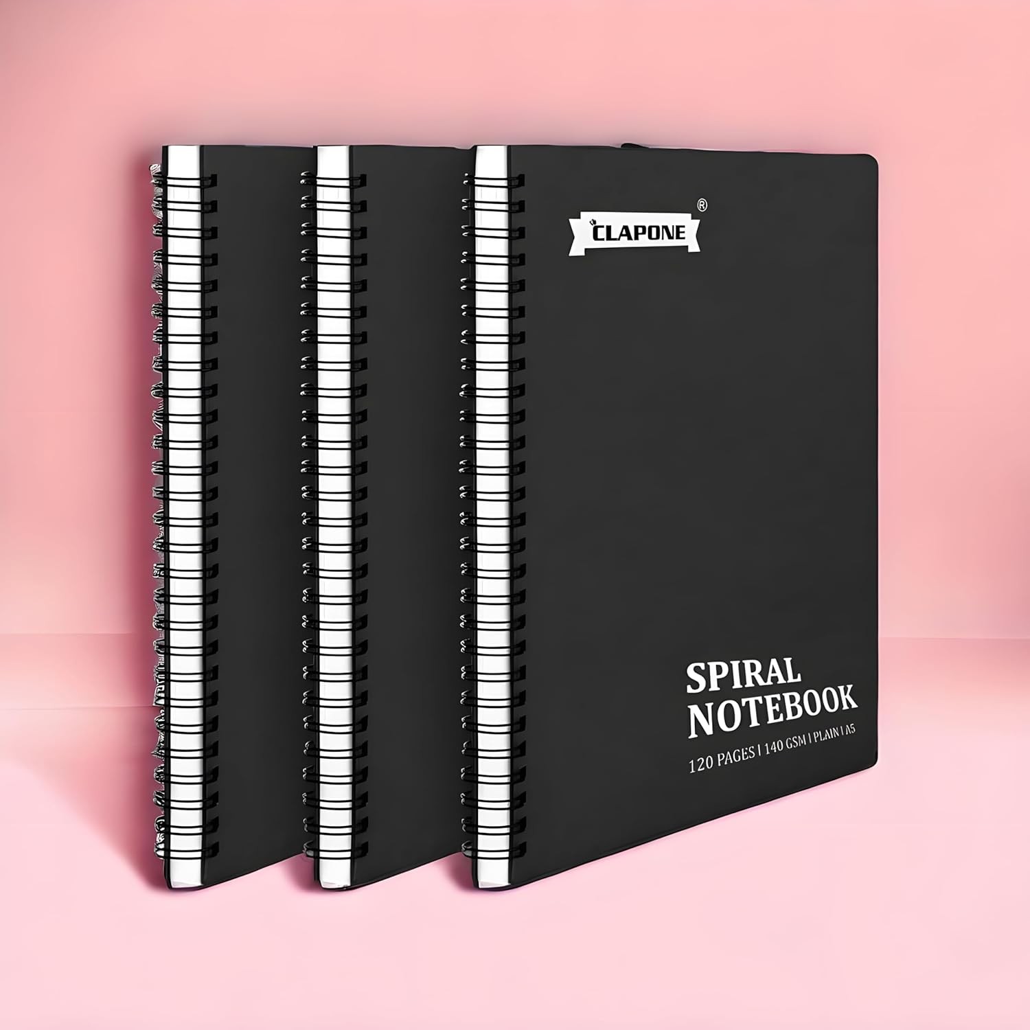 CLAPONE 3 Pieces A5 Black Hardcover Spiral Notebooks Travel Writing Notebook, Journal, Notepad, Sketchbook 120 Plain Page 140 GSM Heavy Duty Paper Notebooks for Work Office Travel Diary