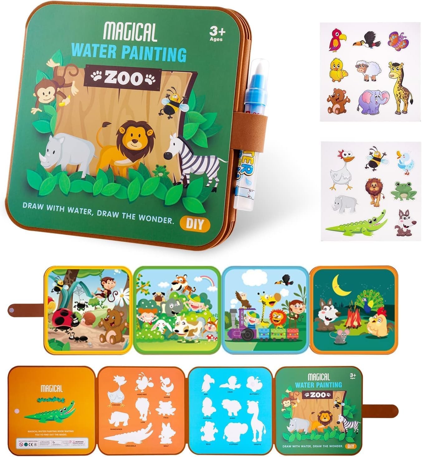 Cots and Cuddles Water Paper Painting Book For Children - Reusable Magic Coloring With Water Pen, Portable Doodle Drawing Education Toy Gift Idea For Kids (Zoo)