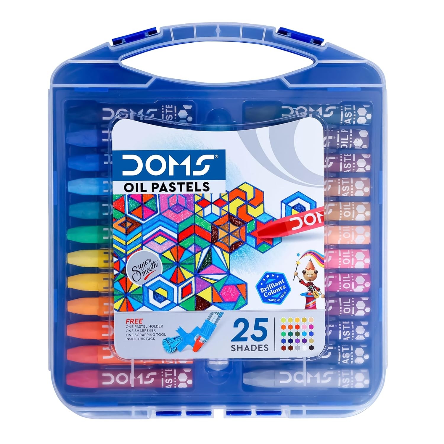 Doms 25 Shades Oil Pastels | Comes In Hard Plastic Case | Smooth Color Intermixing With Bright & Intense Colors | Free Pastel Holder, Sharpner & Scratching Tool Inside | Pack of 1
