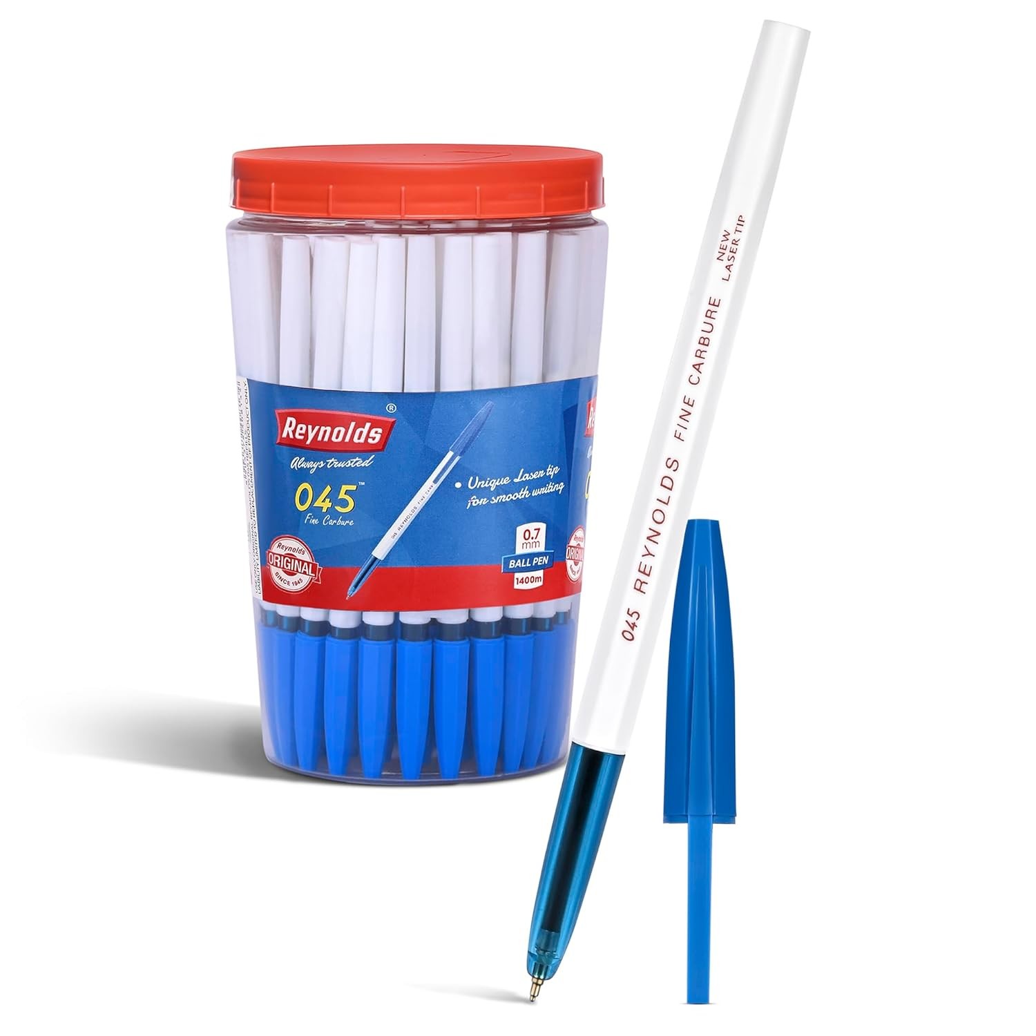 Reynolds 045 60 PENS BLUE | PENS WITH COMFORTABLE GRIP |BALL PENS FOR WRITING | PEN FOR STUDENTS & OFFICE STATIONERY | 0.7 mm TIP SIZE
