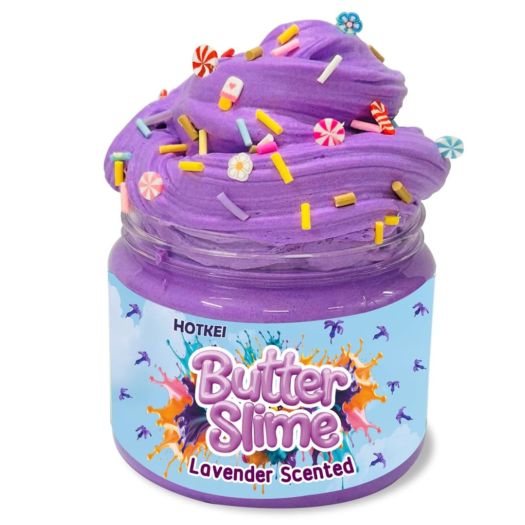 HOTKEI Purple Color Lavender Scented Butter Slime for Kids 3 to 10 Years Kit Set with Sprinkles Candy Charms Soft Stretchy Toy Slime Gel Birthday Return Gift Toys for Kids Boys Girls Birthday