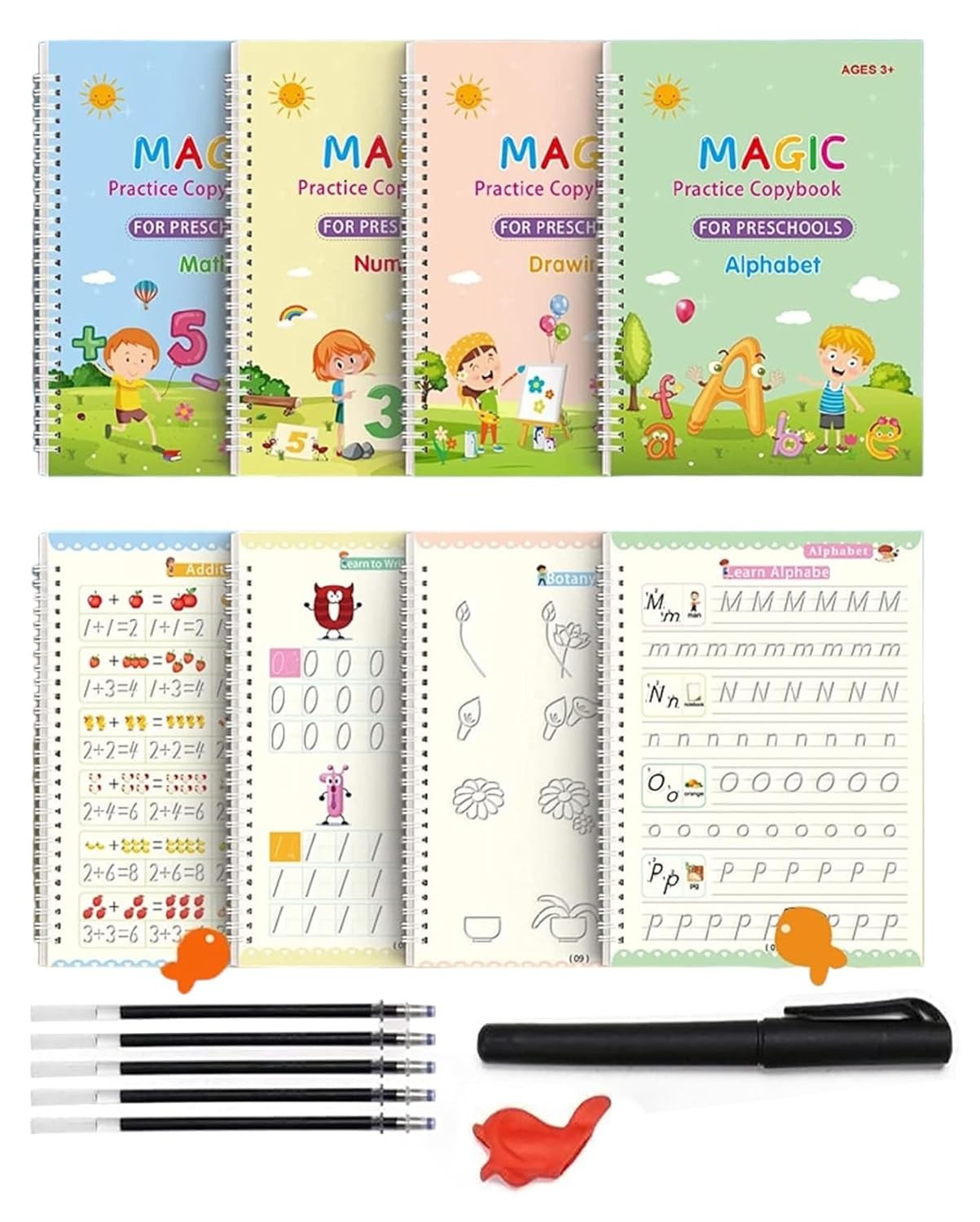 Magic Practice Copy Book for Pre-School Kids, Re-Usable Drawing, Alphabet, Numbers and Math Exercise
