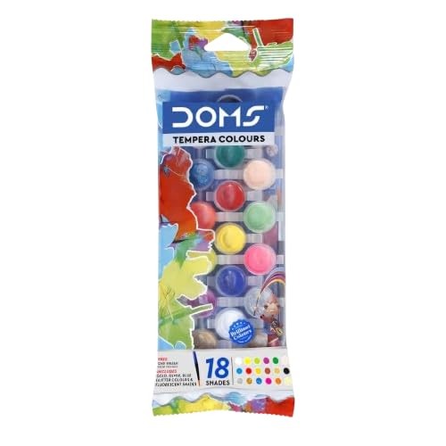 Doms Tempera Water Colours 18 Shades For Children| Includes Gold & Silver Colour + 1 Painting Brush| Washable & Safe For Children| Best Birthday Gift| Pack of 6
