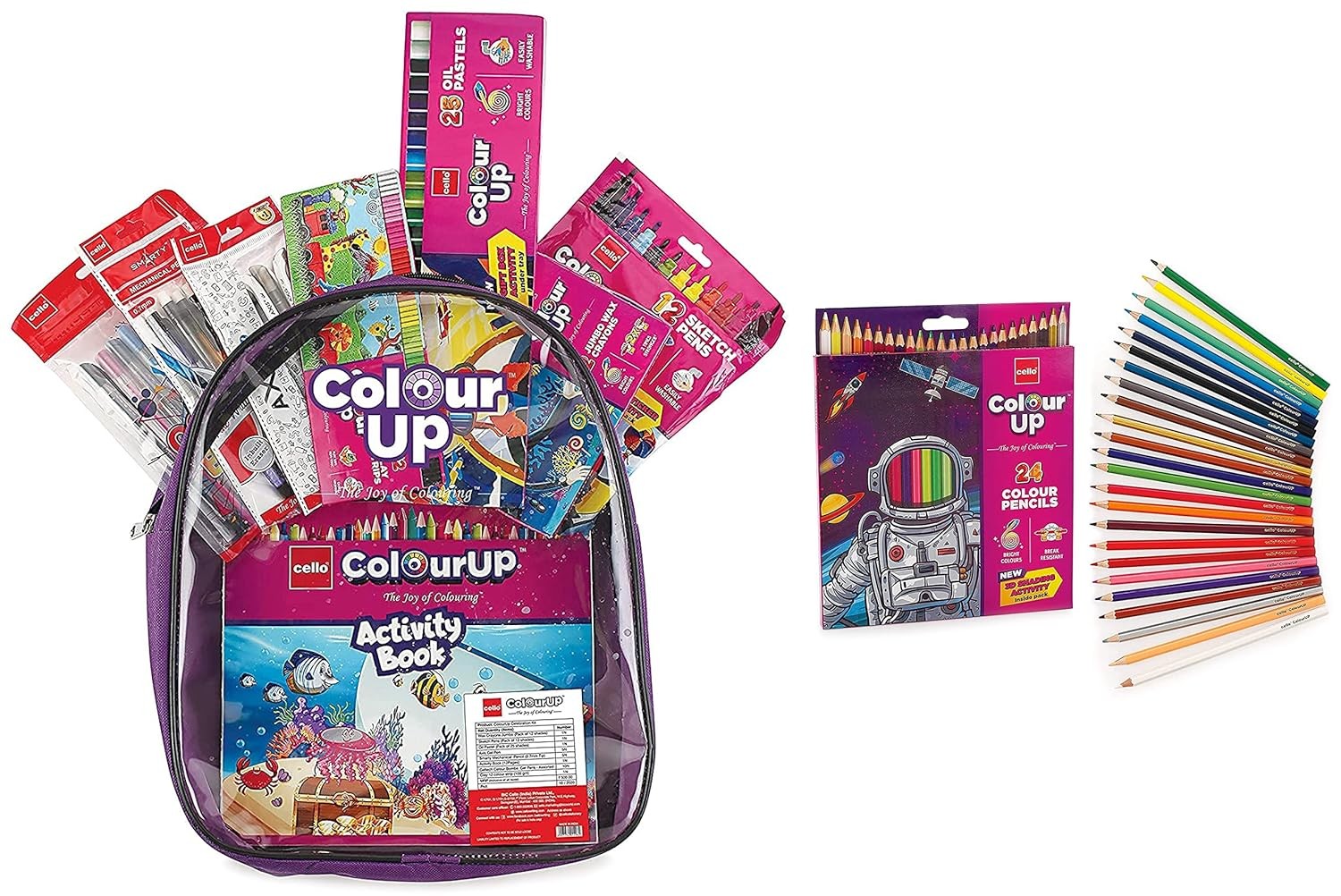 Cello ColourUP Hobby Bag for Kid-Oil Pastel (25 units) |Jumbo Wax Crayon (12 units)|Free Activity Book & Colour Pencil Set|Pack of 24 Colour Pencils