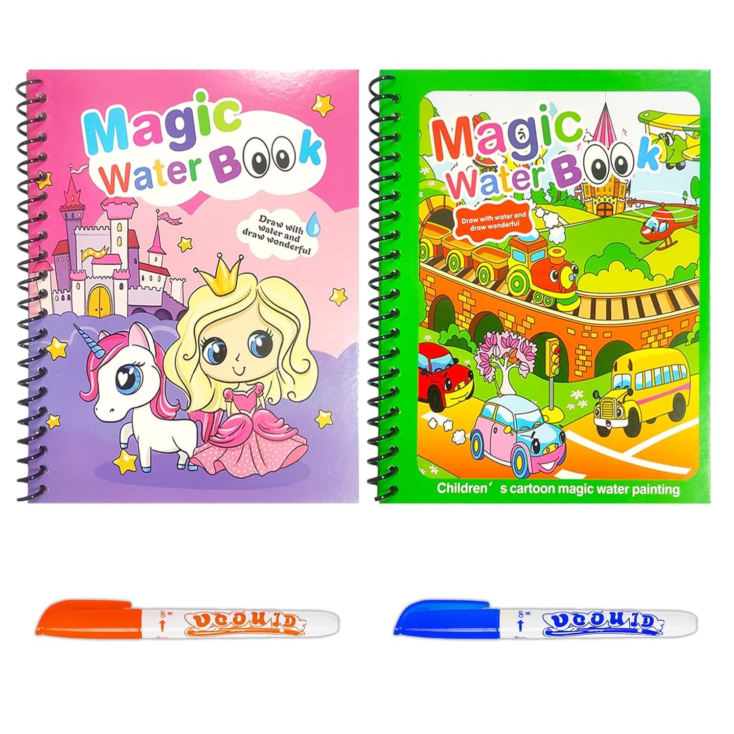 QEEIG Reusable Magic Water Quick Dry Book Learning Toy and Scribble with Doodle Pen for Painting Fun Drawing Pad Toy for Boys and Girls | Random Designs As Per Stock Epiphany| 16 Cm | Pack of - 2