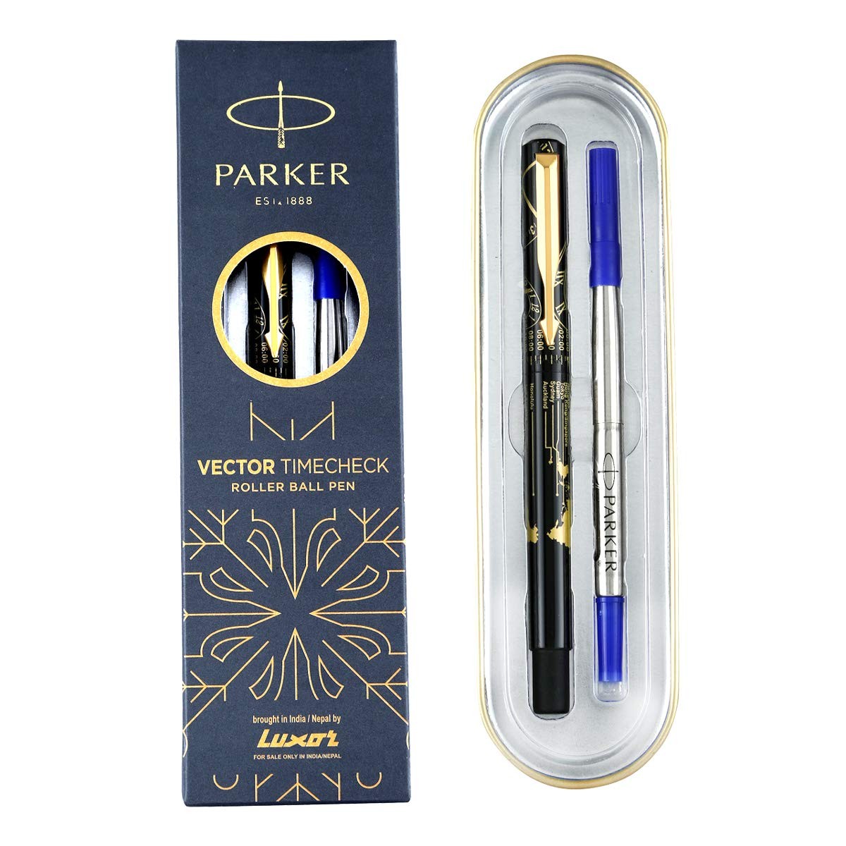 Parker Special Edition Vector Time Check Gold Trim Roller Ball Pen | Ink Color Blue