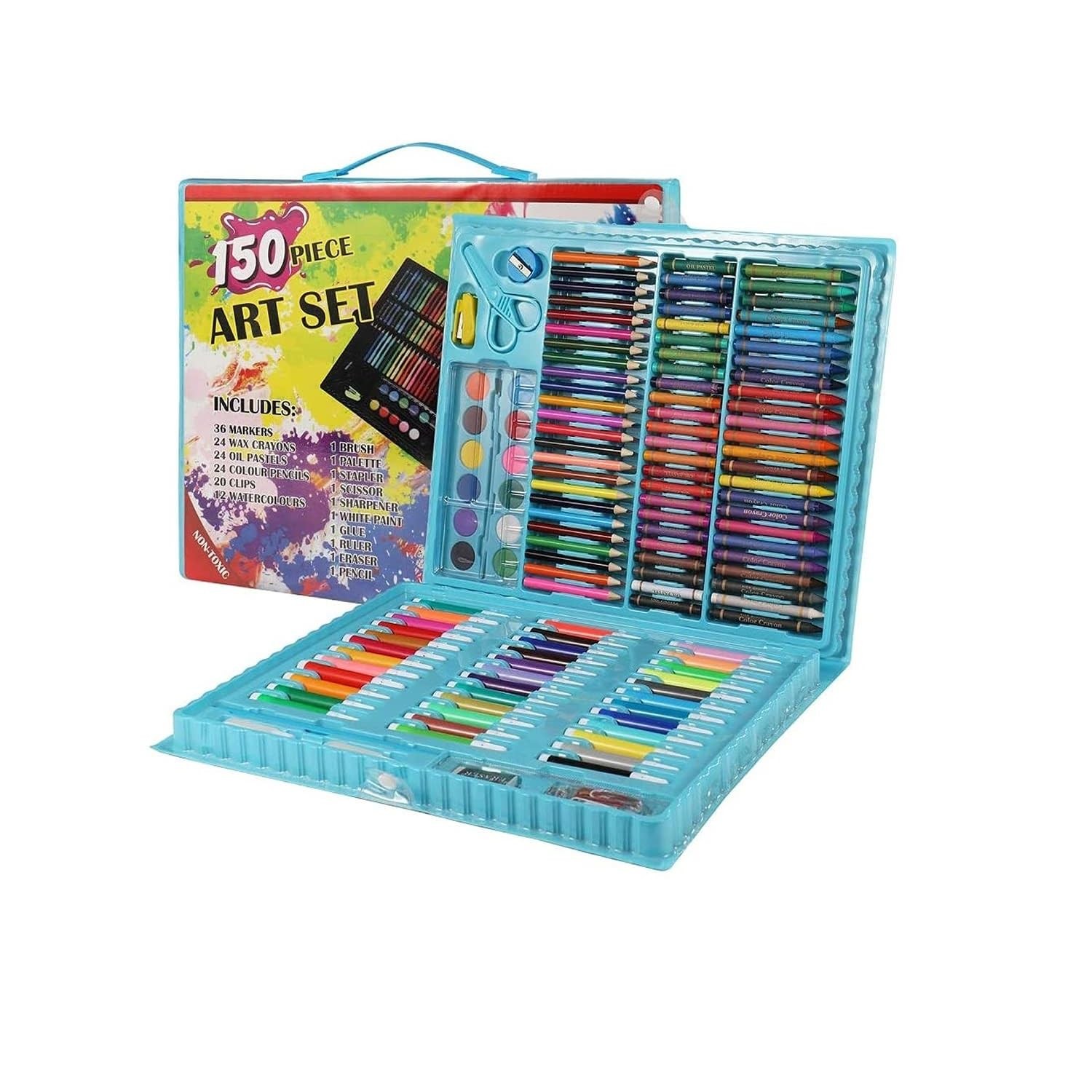 KARP Children Deluxe Art Drawing Set for Kids Case Art and Craft Supplies Drawing and Painting Set Great Gift (150Pcs -Blue)