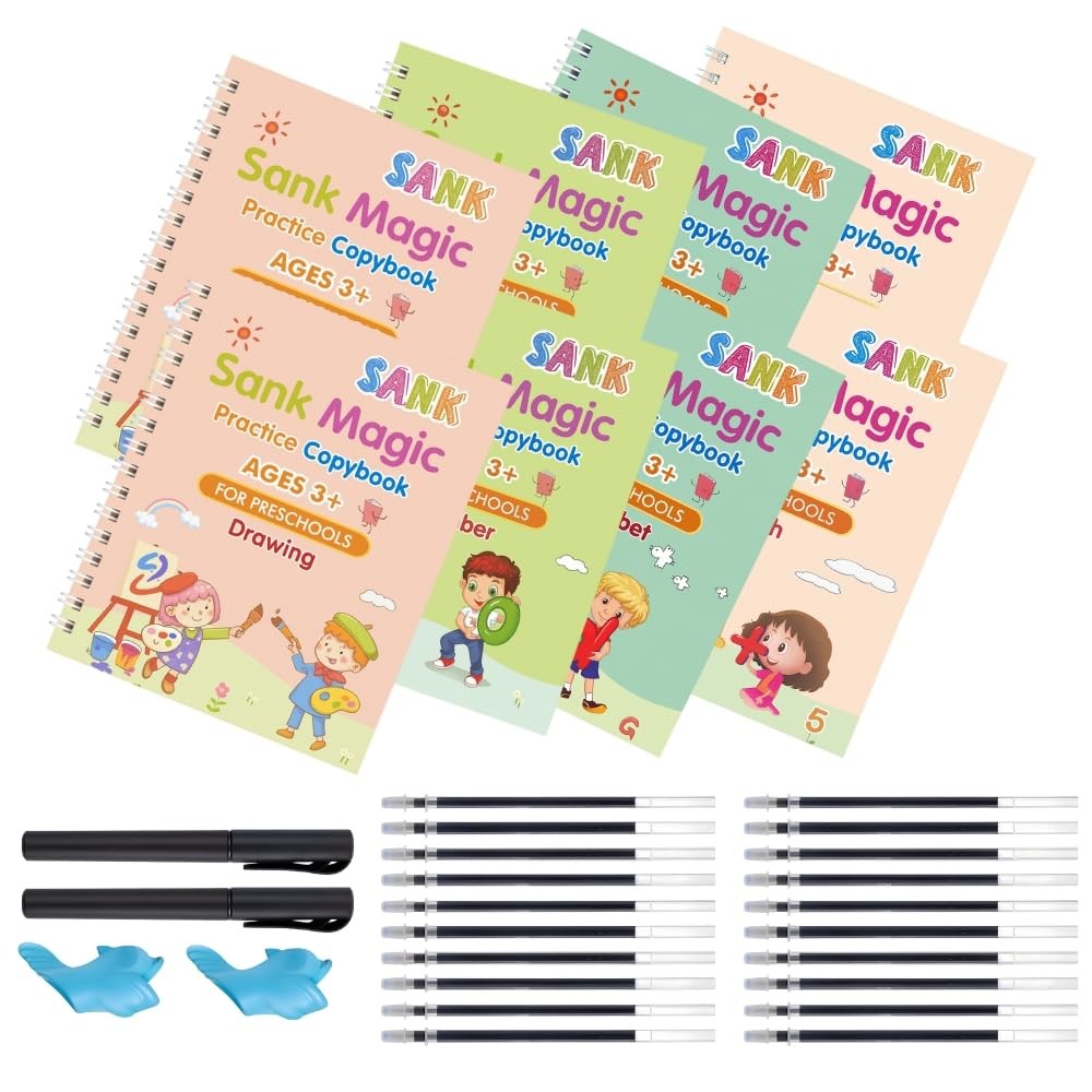 Toy Imagine Sank Magic Practice Copy Book Set for Kids – Reusable Numbers, Alphabets, Drawing & Math Books with Pen, Refills & Grip – Handwriting Activity Kit for Ages 3–7 Years (Pack of 2)